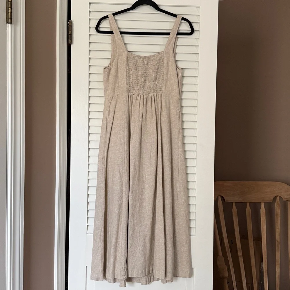 Old Navy Beige Linen Blend Sleeveless Summer Fit & Flare Dress Size Small EUC - Picture 8 of 8